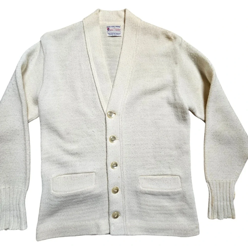 Vintage East-Tenn Orlon Acrylic Cardigan Sweater Mens S Button Up Grandpacore‎